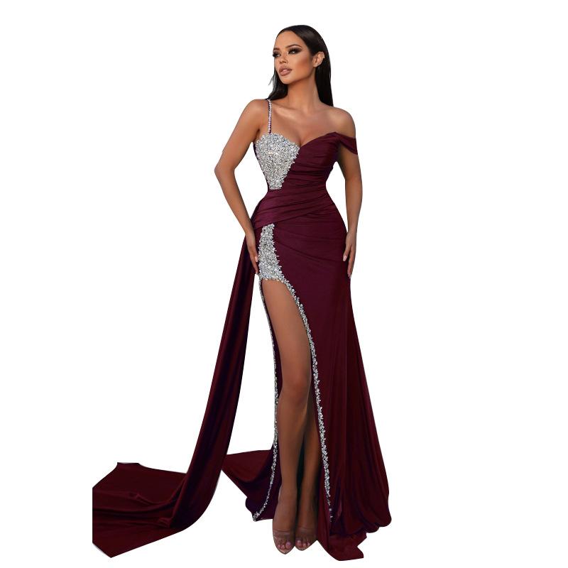 European and American new women's clothing ebay sexy and elegant heavy industry bronzing open fork big swing ball evening ceremony