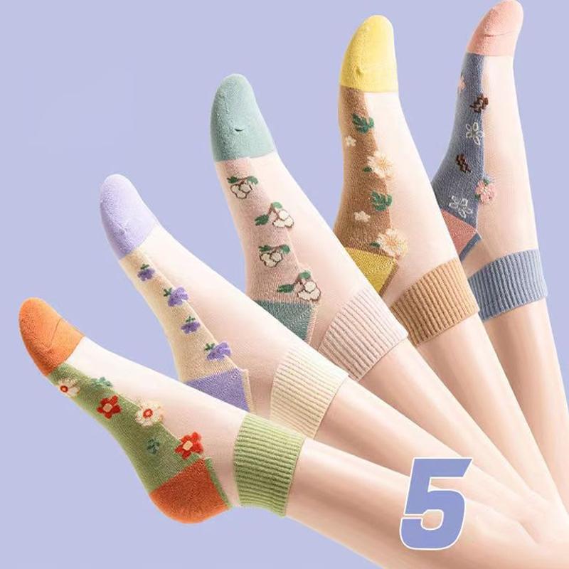 5 пар женских носков Harajuku, летние носки с кружевом и рисунком, повседневные носки, прозрачные эластичные короткие носки для школьниц