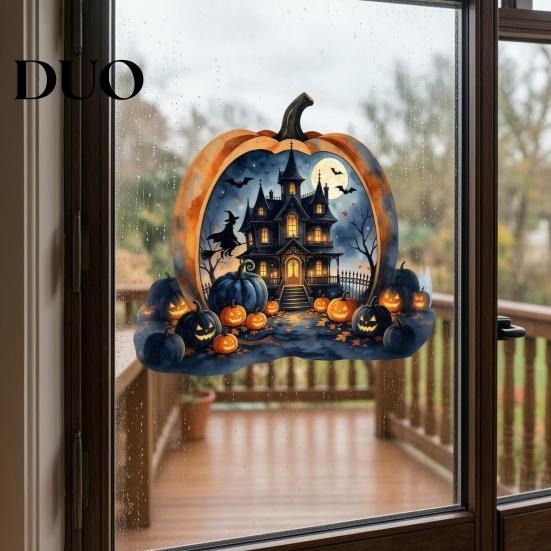 Decorative Holiday Gift for Friends Halloween Pumpkin Haunted House Static Window Stickers, Waterproof PVC Castle Spooky Home Ornaments