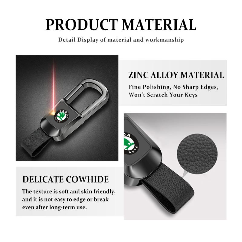 VIJT4 For Skoda 2026 Metal Keyrings Keychain Leather Key Rings Spring Snap Kodiaq Fabia Kamiq Karoq Octavia 2 3 Rapid Scala
