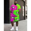 Men'S Plus Size Casual Sports Outfit Vibrant Cartoon Print T-Shirt Shorts Set Short Sleeve Crew Neck Polyester Blend Ideal for Outdoor