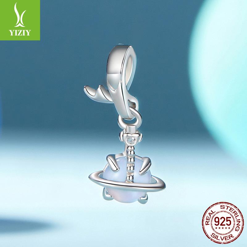 S925 Silver Planet Bead Pendant Personalized Diy Bracelet Beaded Accessories