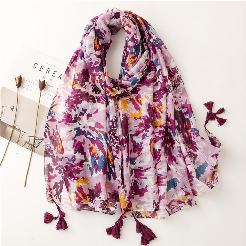 Spring Autumn Fashion Luxury Brand Navy Blue Dot Viscose Shawl Scarf Women High Quality Print Hijabs and Wraps Muslim Sjaal