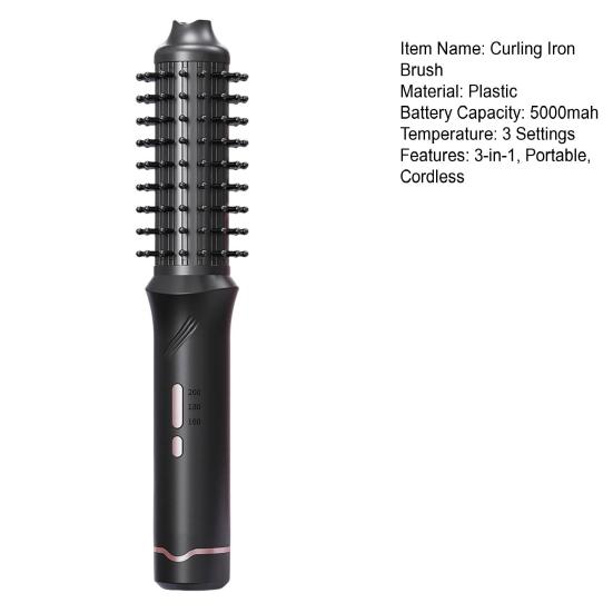 Cordless Hair Curling Iron Brush 3-in-1 Hair Curler Straightening Brush 5000mAh Thermal Hair Brush 3 Temperature Curling Wand for Women