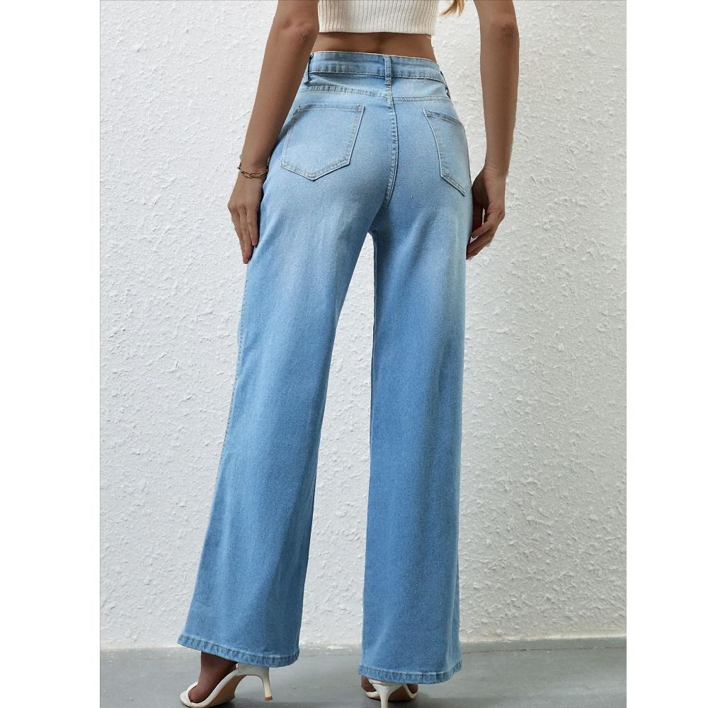 Джинсы с высокой талией для женщин, винтажные эластичные прямые брюки, женские длинные брюки