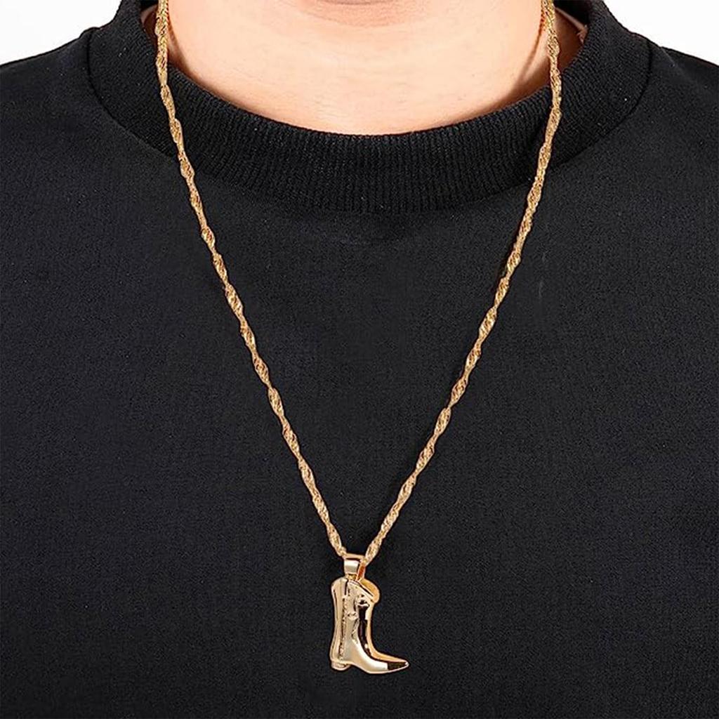 Western Cowboy Boots Necklace  bAbstract Face Copper Plated Real Gold Lock Chain