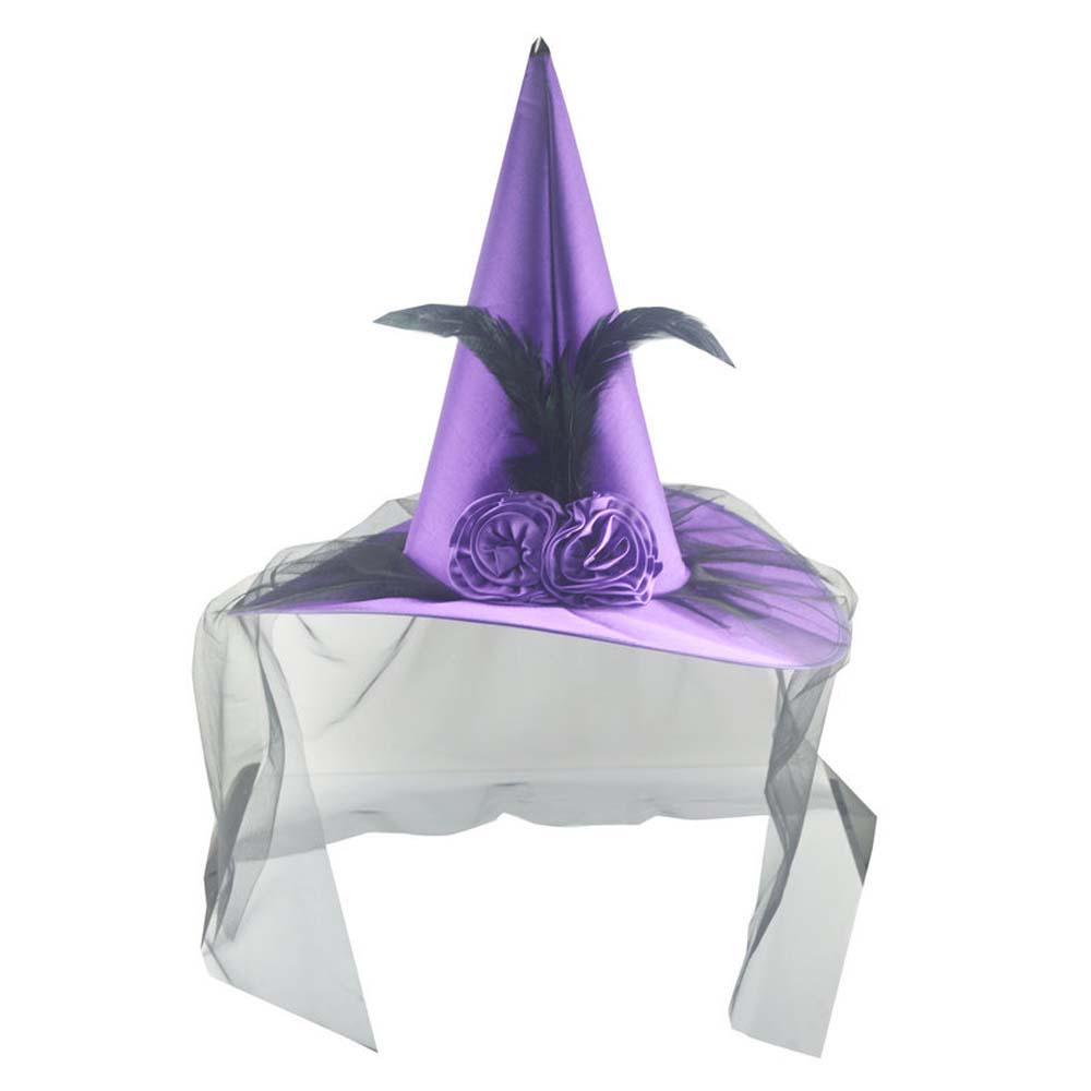 Large Special Design Feather Men Women Rose Flower Ruched Witch Hat Cloth Pumpkin Cap Wizard Hat
