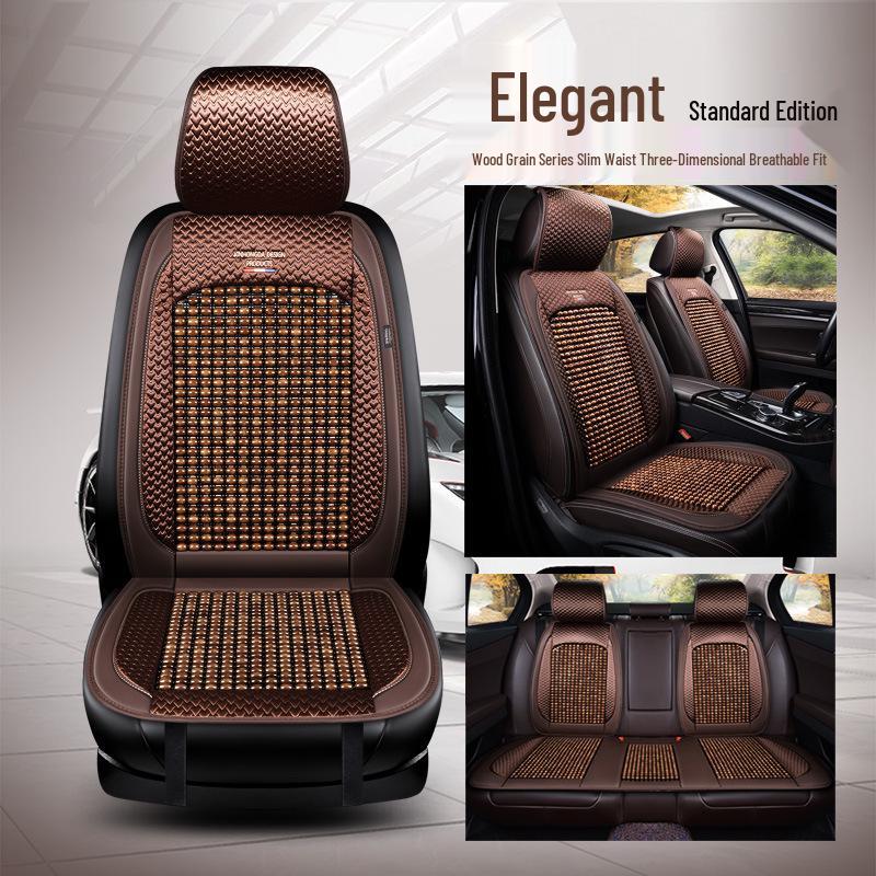 Wood Bead Ventilated Car Seat Cushion with Lumbar Support - Universal Four Seasons Cool Pad