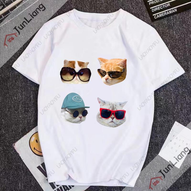 Huh Cat Meme Unisex's T-shirts Hip Hop Streetwear Cute Cats Humor Y2k Unisexga Unisex's T-shirt Short Sleeve Tee Funny Gifts Clothing