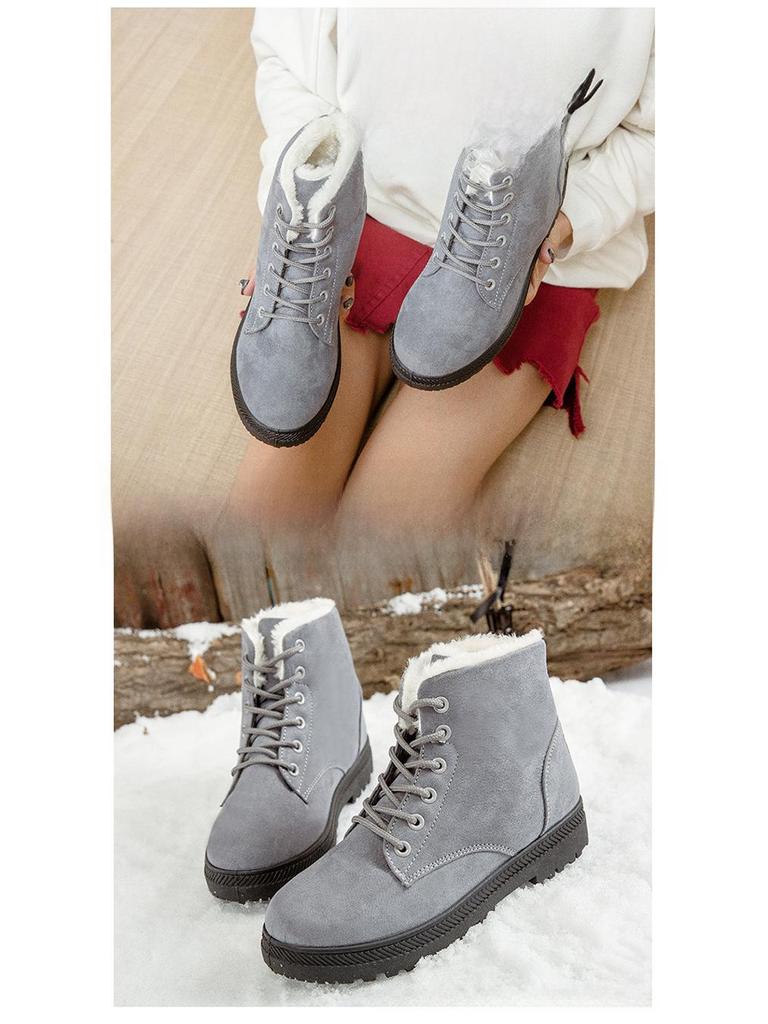 Зимние хиты продаж женские зимние ботинки большого размера: Теплые, короткие, на плоском каблуке, хлопковые туфли в корейском стиле