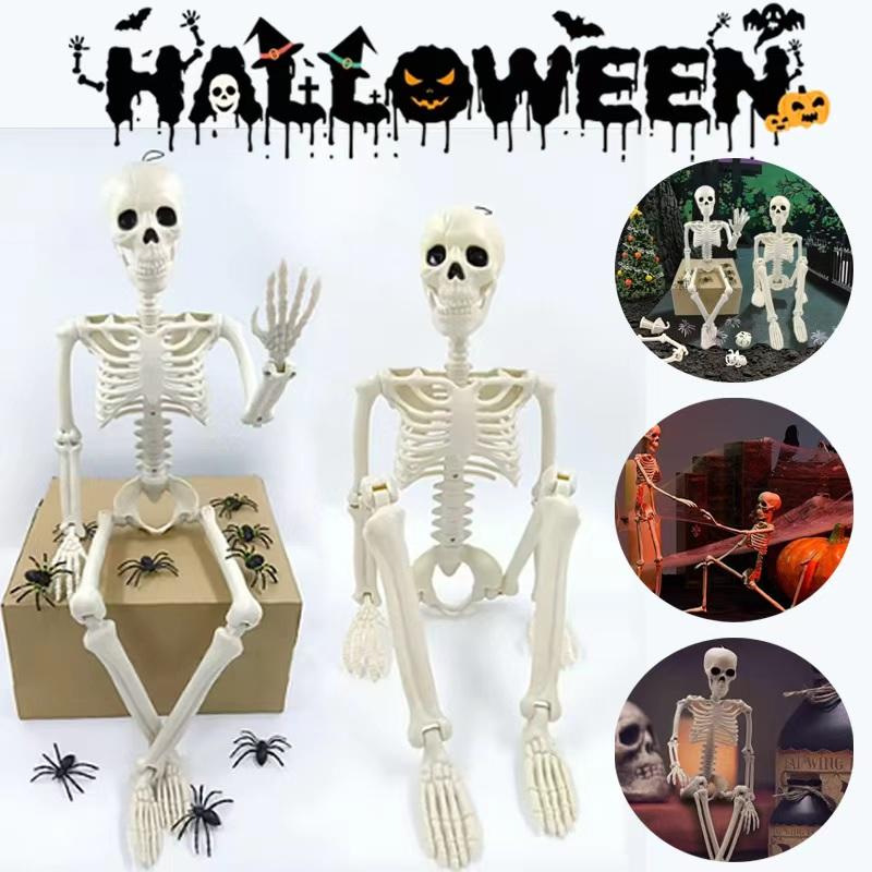 1/2pcs 40cm Joint Movable Fake Skull Skeleton for Halloween Ghost Festival Haunted House Home Bar Outdoor Decor