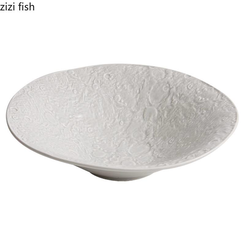 Lunar Textured Ceramic Small Footed Bowl Salad Bowl Spaghetti Bowl Dessert Bowls Deep Bowls Restaurant Creative Tableware