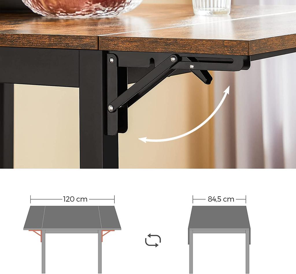 VASAGLE KDT077B01 Folding Dining Table for 2-4 People for Small Spaces Vintage Brown/Black