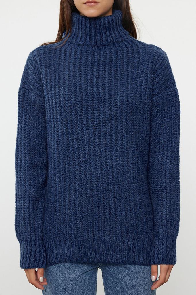 Women's Fashionable Stylish Sweater Black Wide Fit Soft Textured Basic Knitwear Sweater