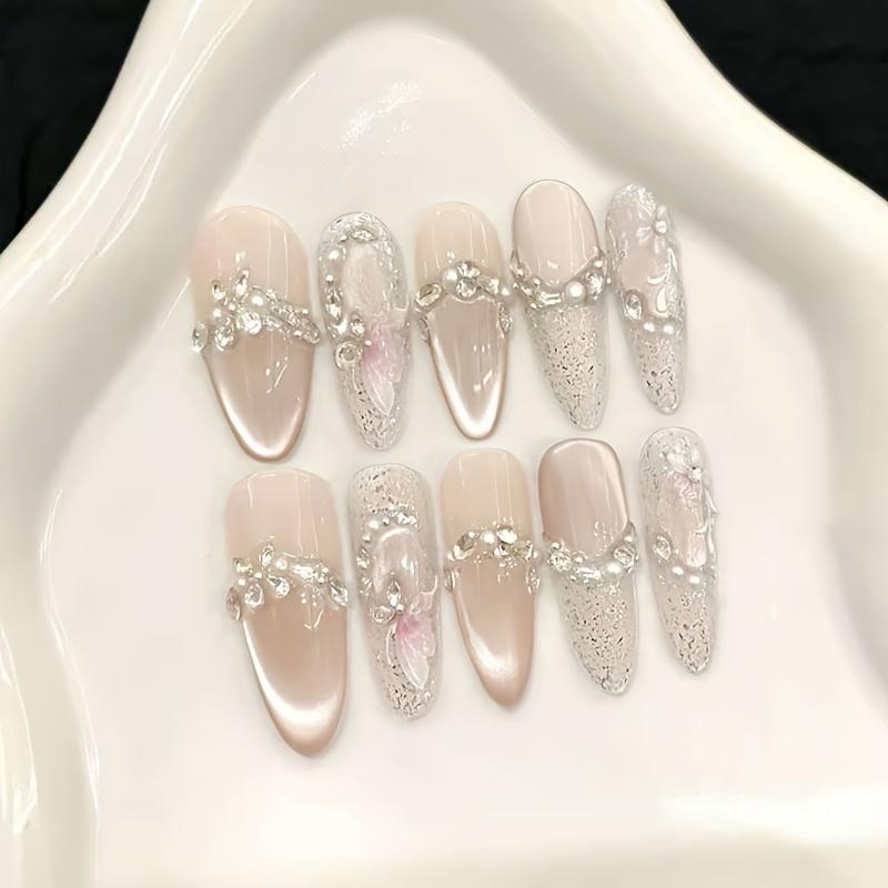 1PC Three-dimensional Cat's Eye Fairy Butterfly Pearl Flash Diamond French Fashion European and American Ins Style Removable Wearable Armor