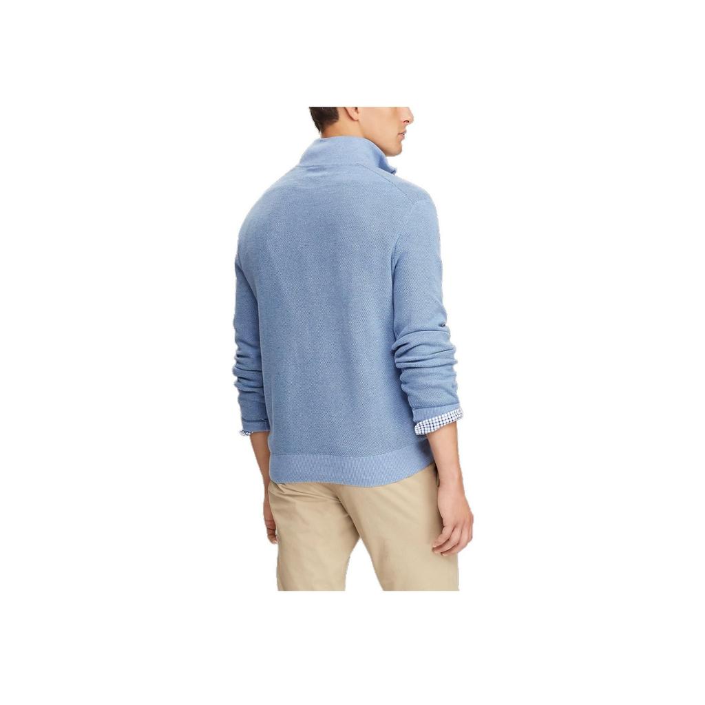 Polo Ralph Lauren FW23 Трикотажный свитер с длинным рукавом на молнии до середины, с вышивкой логотипа Pony, мужской свитер, небесно-голубой, MNPOSWE16810318-B28