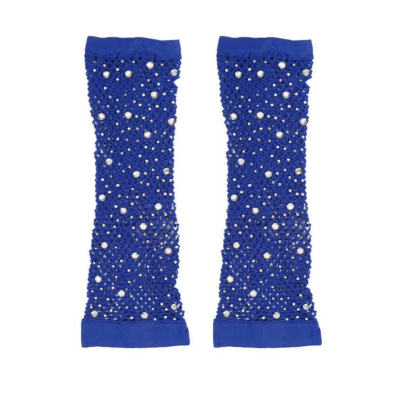 Party Fishnet Sleeves Women Sheer Gloves Elastic Cuffs Dancing Mesh Retro Club Sexy Diamond Long Arm Sleeve Shiny Gloves