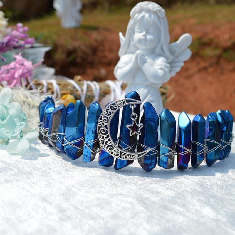 Королевские короны-ободки Натуральные хрустальные повязки для волос Женские аксессуары для волос ручной работы для свадьбы, вечеринки Лунной ведьмы, костюмов