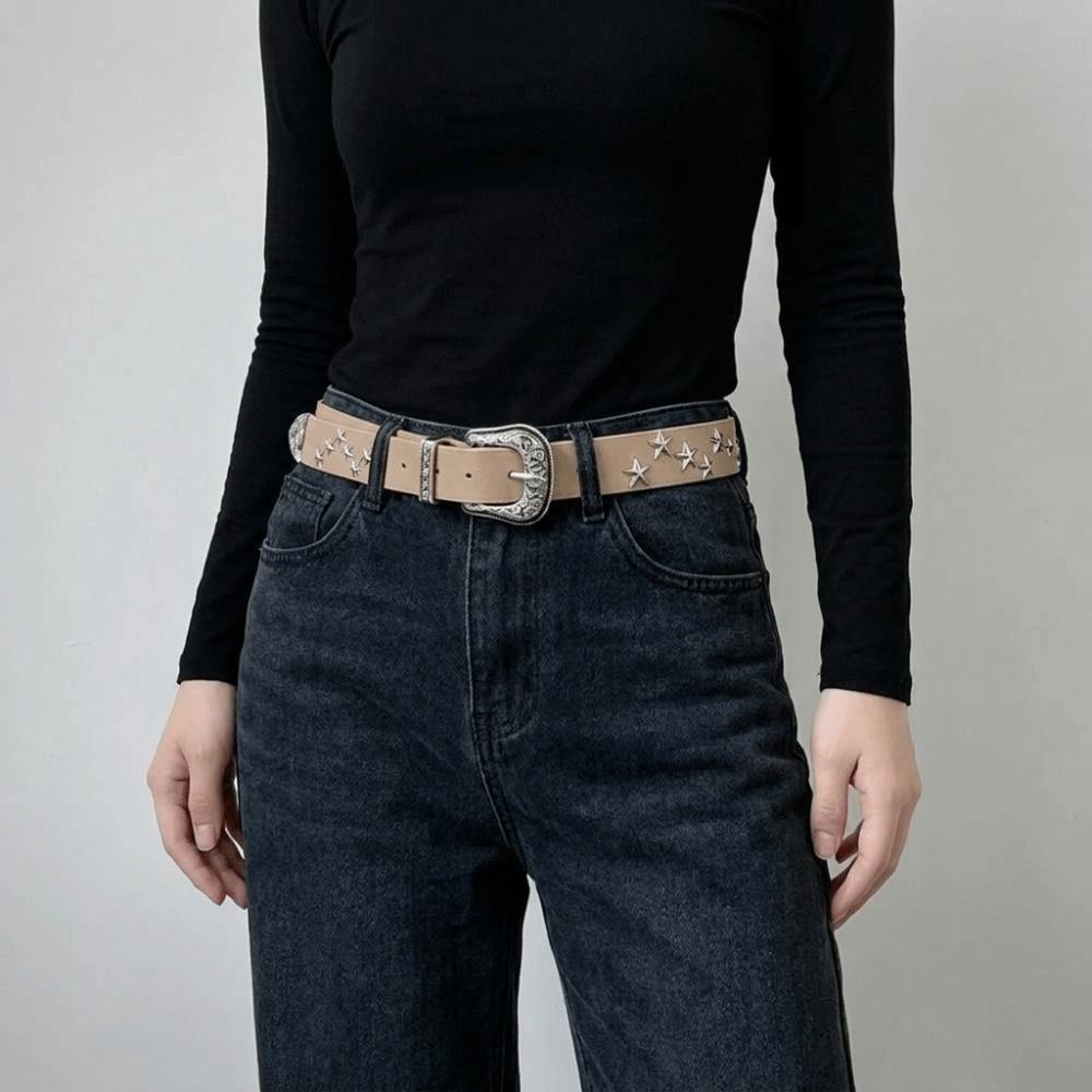Rivet Western Studded Belt Solid Color Star Waistband Harajuku Y2K Punk Belt Nightclub Party