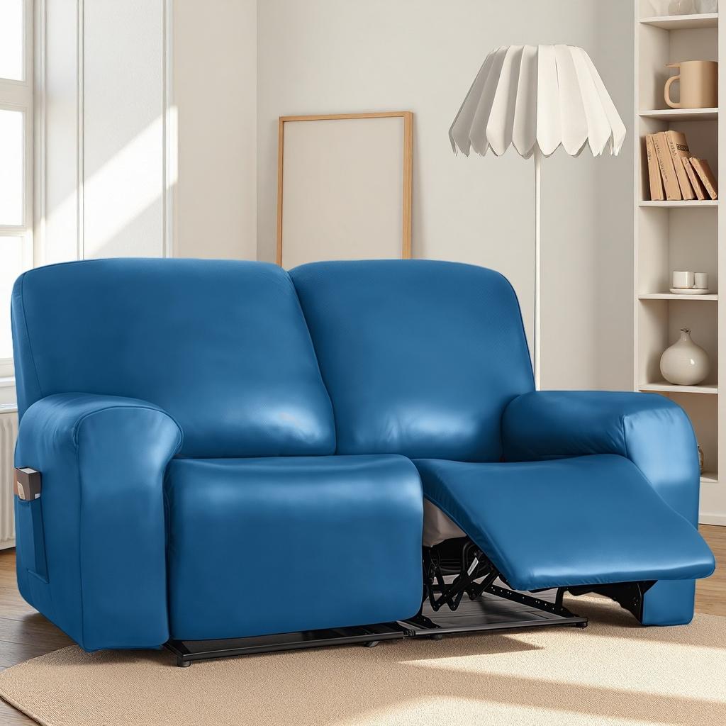 Waterproof Loveseat Sofa Recliner Cover 2-Seater with Side Pockets Stretch PU Leather Recliner Sofa Cover Living Room