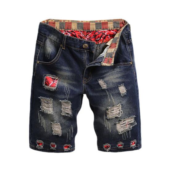 Мужские летние джинсовые шорты в стиле ретро со средней посадкой, рваные шорты с нашивками, прямые брюки с карманами, джинсовые шорты, уличная одежда