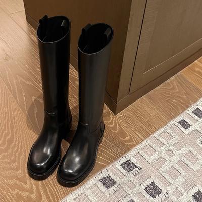 Обувь Воловья кожа Квадратный Круглый носок Прямая Высота Увеличение Толстый каблук Платформа Рыцарские Сапоги Женские Сапоги