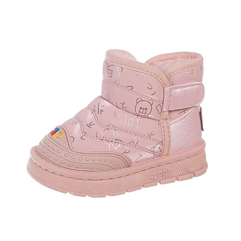 Детская обувь Модные зимние ботинки с хлопковыми вставками и рисунком из мультфильмов Теплые зимние ботинки для девочек с мягкой подошвой Теплые плюшевые кроссовки для мальчиков Botas Niña