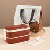 2 Layer 304 Stainless Steel Lunch Box with Tableware and Storage Bag Divided Food Container Rectangular Microwavable Picnic Box