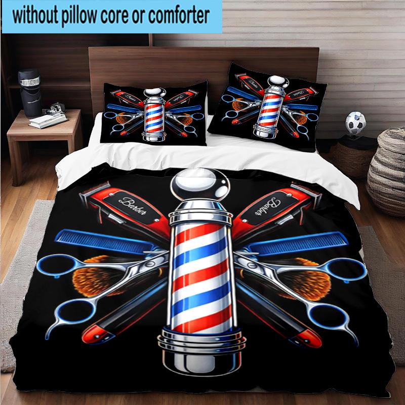 Barber Shop Pole Artwork 3pcs Bedding,Including 1pc Duvet Cover And 2pcs Pillowcases Perfect for Christmas,Ideal for Bedroom, Dormitory