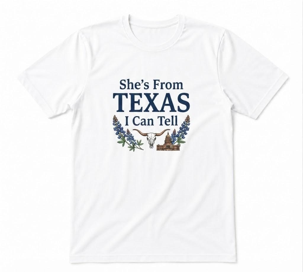 She's From Texas I Can Tell Floral Texas Map Unisex White T-shirt