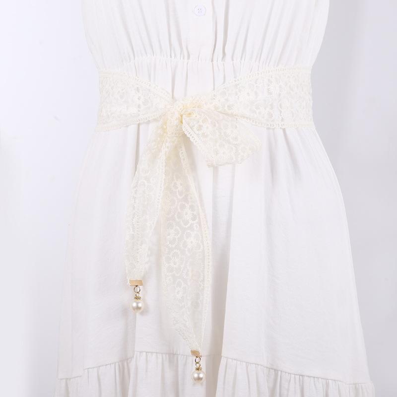 Кружевной пояс-подвеска с жемчугом, женское украшение для талии платья, пояс-бант, поясная веревка с завязанным шнурком для ханьфу