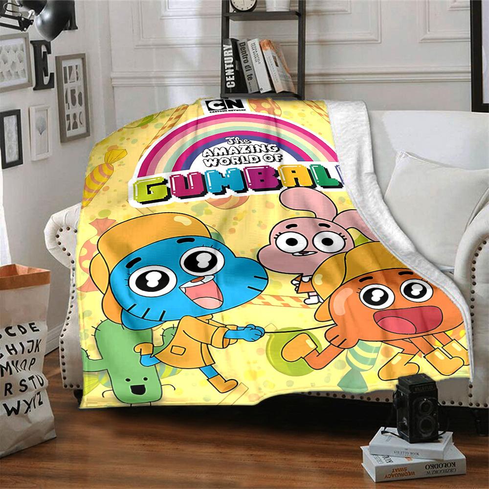 1pc Cartoon Network Gumball Cozy Print Blanket Lightweight Warm Flannel Throw Blanket For Sofa, Bed, Living Room