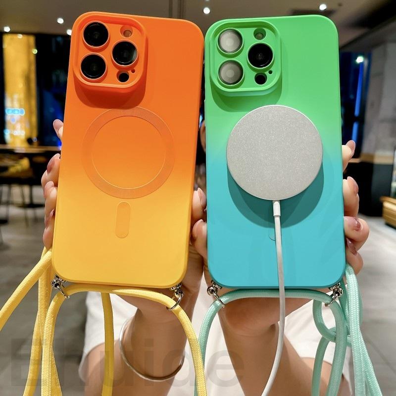 Чехол-кошелек на ремешке через плечо для Samsung Galaxy S24 Ultra S23 FE S21 S20 S25 Plus Note 20 Magsafe Магнитный Чехол с ремешком для линзы Градиентный
