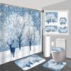 4Pcs Bathroom Shower Curtain Set Winter Wonderland Print Bathroom Curtain With 12 Hooks Non Slip Rugs Toilet Cover Mat Bathroom Partition