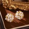 European Retro 3D Flower Pearl Zircon Earrings for Women - Elegant, Unique Luxury Studs