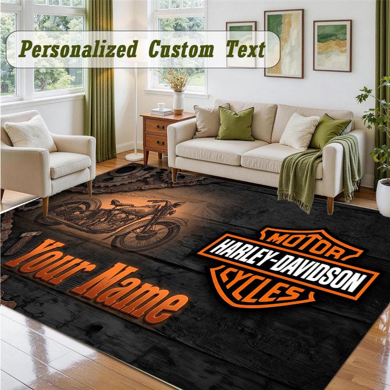 Crystal Velvet Square Rug Custom NameHarley-Davidson Pattern Non Slip Home Floor Decor Rug
