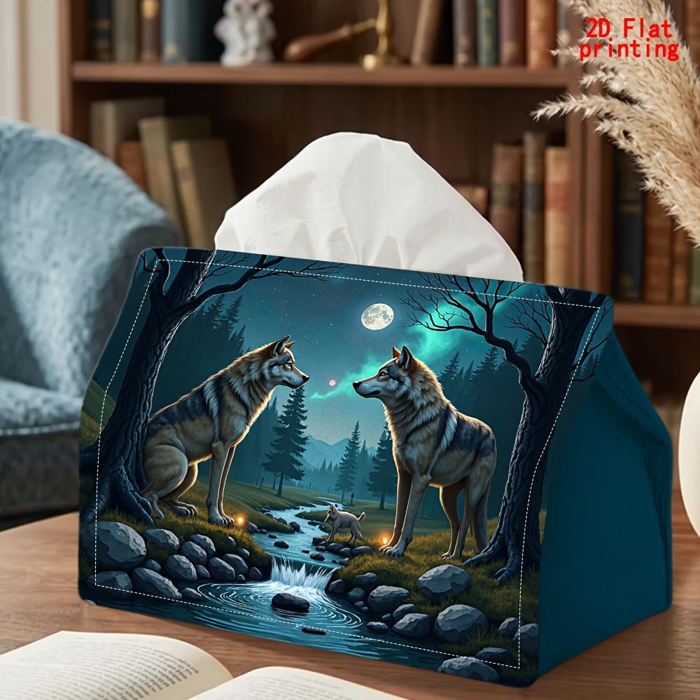 1pc Wolf & Moonlit Forest Tissue Box - Reusable Suitable for Suitable for Kitchen, Living Room, Car, Parties, Picnics - Compact Wolf-Themed Napkin Dis
