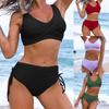 Bikini Set High Waist Solid Color Two Piece Women Unpadded Bra Panties Swimsuit Bathing Suit for Swimming