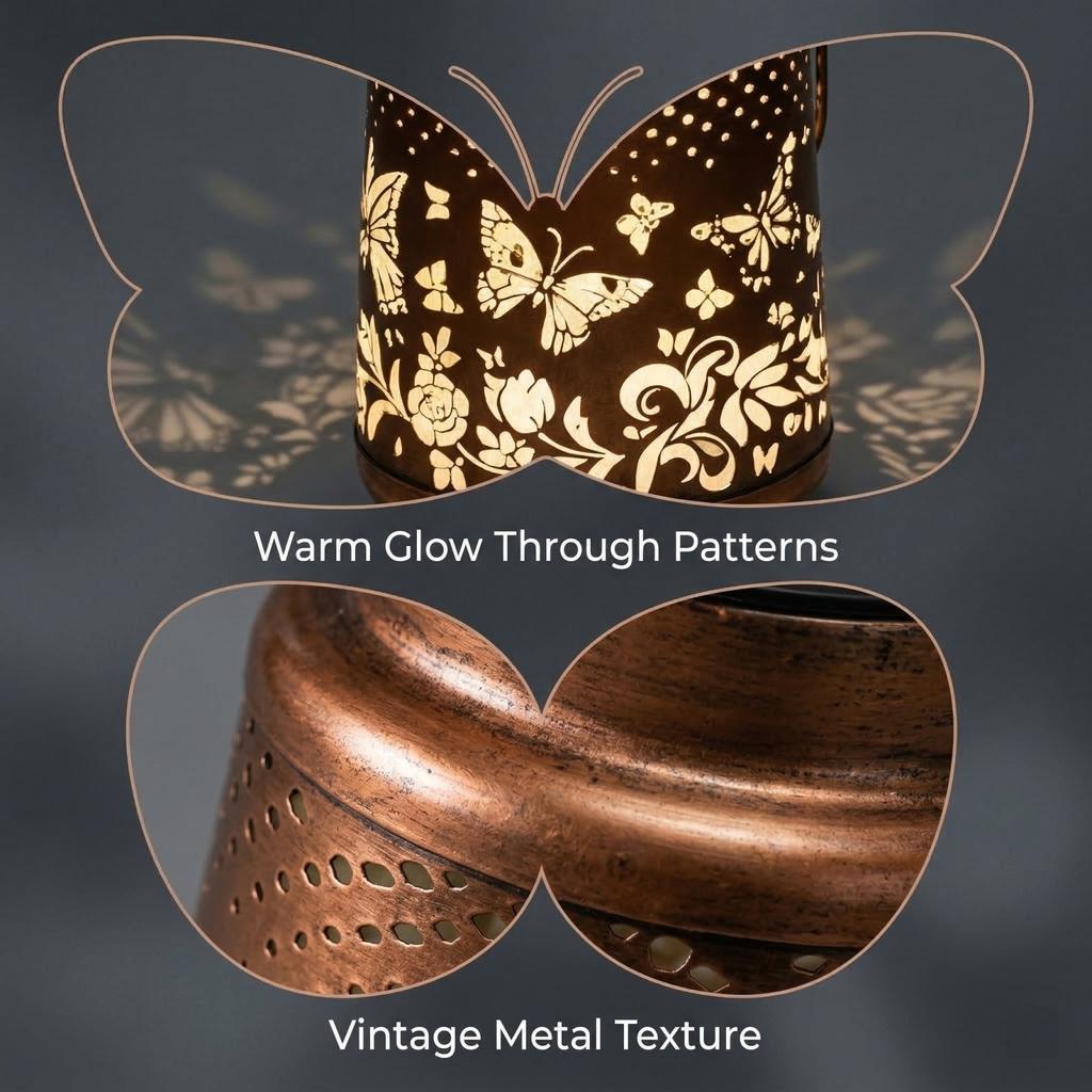 Solar-powered Butterfly Outdoor Light - A Retro Wrought Iron Lamp, Perfect For Outdoor Garden Decoration And Creating Ambient Lighting.