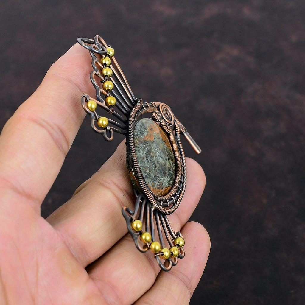 Спессартин Гранат в известняке Кулон Медная проволока Кулон ручной работы Подвеска из драгоценного камня Медная проволока Ювелирные изделия Свадебный подарок Кулон в виде птицы