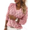 Sweater Fashion Women's Pullover Long Sleeve Women Pullover V-neck Hollow Out Solid Color Casual Sweater Top