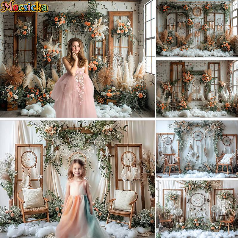 Mocsicka Фотофон для фотосъемки В помещении Цветочный Бохо Декор Детский душ Беременность Взрослые Дети Арт Портрет Фон Фотостудия