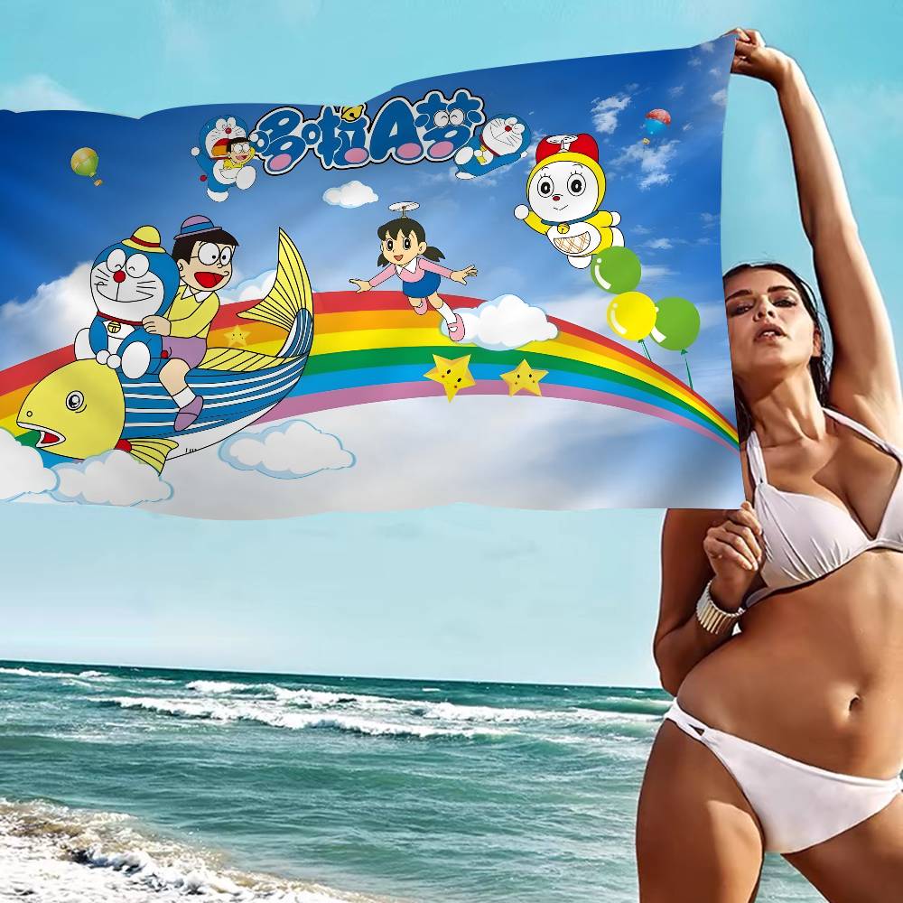 Cartoon D-Doraemon Microfiber Blanket Quick Drying Beach Towels Oversized Printing Super Absorbent Pool Towel Blanket