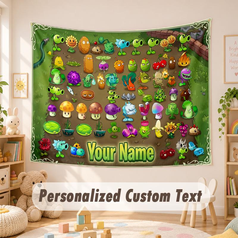 Custom Name Text Tapestry,Plants vs. Zombie Boho Wall Hanging, Decorative Backdrop Tapestry For Room