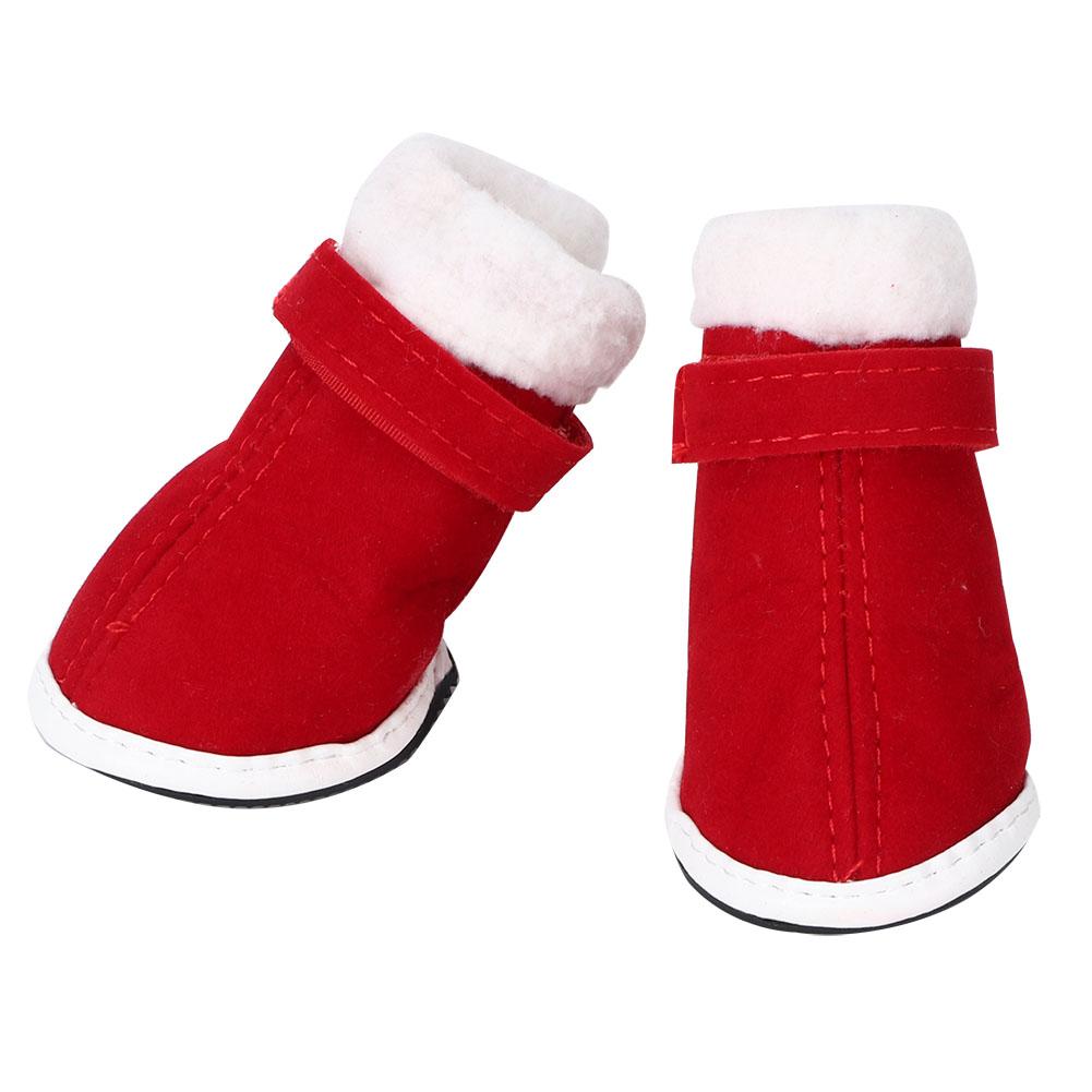 4 шт. Теплые рождественские тапочки из хлопка для домашних животных, нескользящие, с липучкой для собак и кошек, зимние сапоги