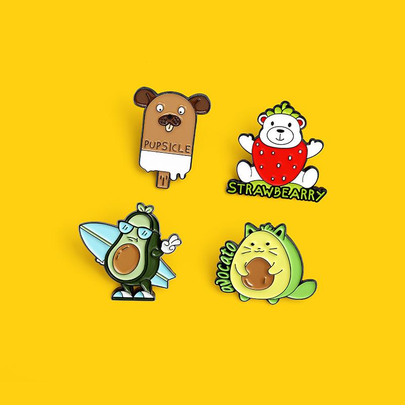 Мультяшный Милый Стильный Клубничный Медведь Собака Мороженое Авокадо Готовый Значок из Сплава Брошь Для Креативных Любителей Аксессуаров