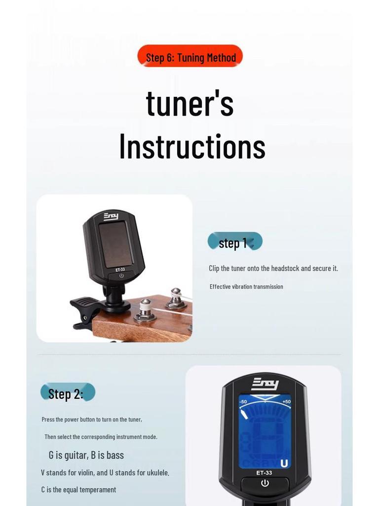 Оригинальный многофункциональный хроматический тюнер ENO ET-33 для гитары, скрипки, укулеле, баса