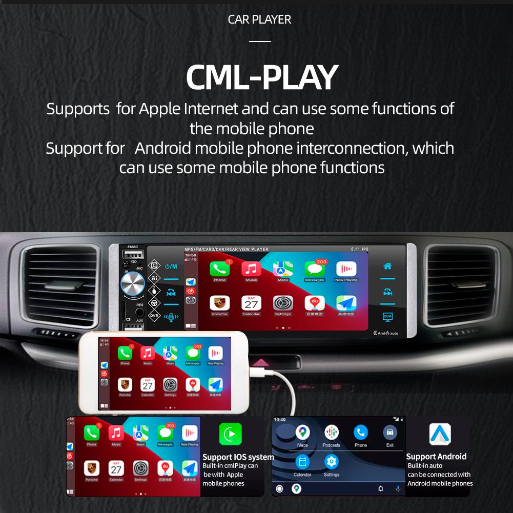 Single Din Car Stereo MP5 Player 5.1Inch Touchscreen Car Audio Radio Compatible with Bluetooth TF USB Frequency Modulation