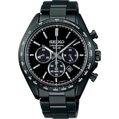SBPY169 (SEIKO SELECTION S Series Solar Chronograph Metal Band Mens) Круглые часы черного цвета