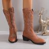 New Thick Heel Mid Tube Western Cowboy Boots Embroidered Sleeve Knight Boots Retro Square Head Martin Boots Women